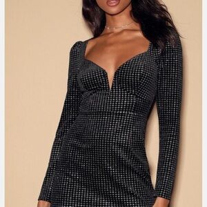 Countdown Silver and Black Houndstooth Velvet Mini Dress